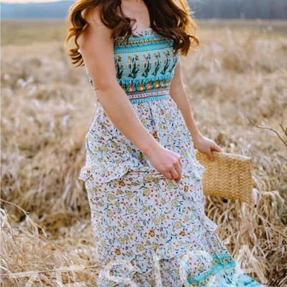 ZESICA Dresses & Skirts - ZESICA Floral Maxi Dress with Blue and Green Accents